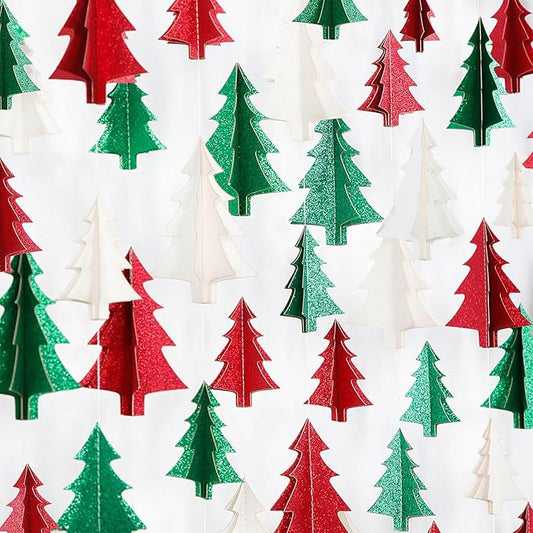Green-White Red Christmas-Tree Party-Decorations Garland - 25 Ft Hanging Paper Streamers Banner,Birthday Wedding Baby Bridal Shower Bachelorette Decor Ouruola
