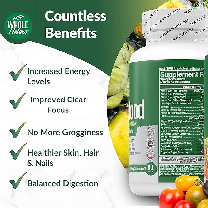 Whole Food Multivitamin for Men and Women Complete Daily Superfood Vitamins Plus Minerals Digestive Enzymes, Probiotics and Omegas. Plant Based Multi Vitamin, Non GMO (1)