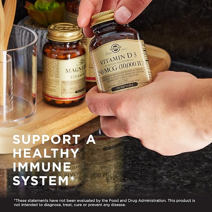 Solgar Vitamin D3 (Cholecalciferol) 250 MCG (10,000 IU), 120 Softgels - 3 Pack - Helps Maintain Healthy Bones & Teeth - Immune System Support - Non-GMO, Gluten Free, Dairy Free - 360 Total Servings