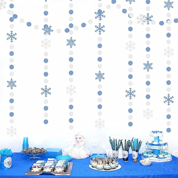 Snowflake-Snow Silver-Blue Christmas Party-Decorations Garland - 58Ft White Winter Wonderland Frozen Hanging Paper Streamers Banner,Birthday Baby Bridal Shower Wedding New Year Supplies Decor Ouruola