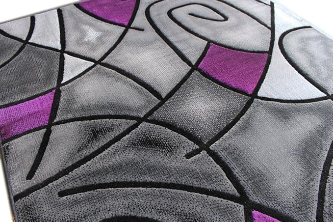 Masada Rugs, Modern Contemporary Area Rug, Purple Grey Black (6 Feet X 9 Feet)