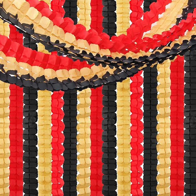 Red-Black Gold Party-Decorations Streamers Garland - 12pcs Casino-Theme Graduation 2025 4-Leaf Clover Paper Streamer,Game Night Wedding Birthday Baby Bridal Shower Banners Decor Ouruola