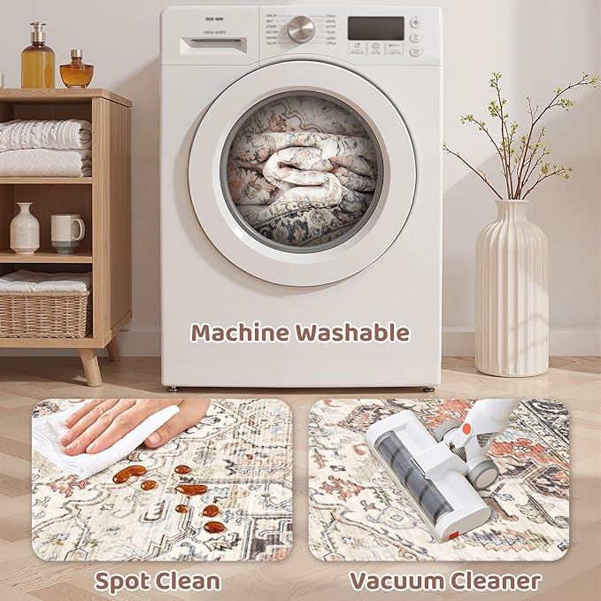 2x3 Washable Entryway Rug: Non-Slip Soft Small Indoor Area Rug for Bedroom Kitchen, Low Pile Stain-Resistant Durable Vintage Floral Carpet for Porch Laundry Kids Room Home Decor (Multi)