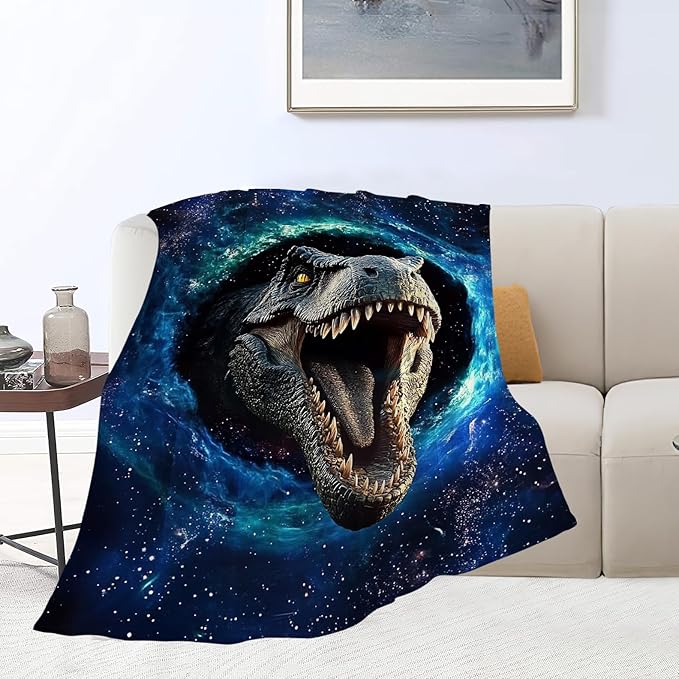 Dinosaur Blanket, Galaxy Space Throw Blankets, Dinosaurs Gifts for Boys Girls Women Men Lover Adult Cozy Fleece Flannel Bedding Stuff Animal Plush for Couch Sofa Bed Decor 60"X50"