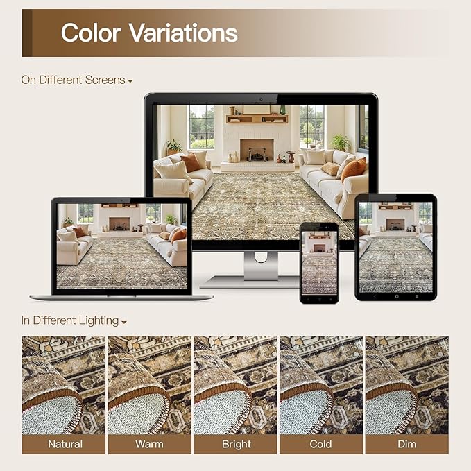 Lofus 8x10 Area Rug for Living Room,Brow Washable Large Rugs with Non-Slip Backing,Soft Neutral Carpets for Bedroom Dining Room Home Office Indoor Nursery