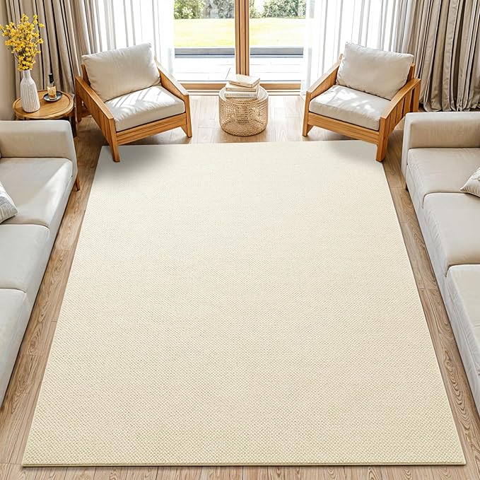 Shilucheng Wool Rug 4.7x7 Non-Slip, Blend 80% Wool and 20% Cotton Rugs for Living Room, Bedroom, Dinning Room, Soft Durable Cotton Backing Modern Area Rug (Beige)