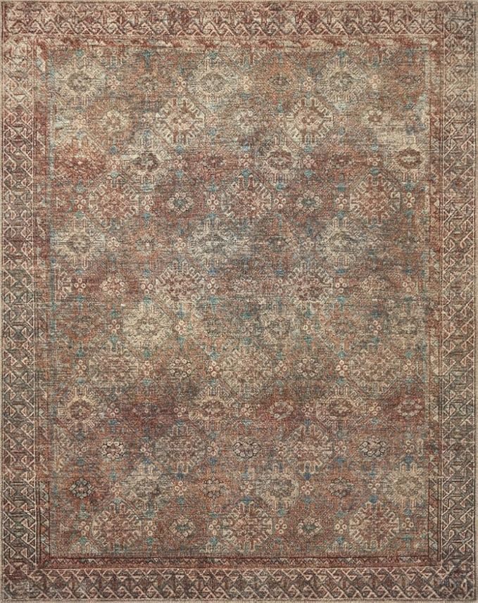 Loloi Amber Lewis Billie Collection, Aqua & Rust 2'-3" x 3'-9" Area Rug – Antique & Distressed Accent Rugs for Living Room, Bedroom, Entryway & Hallway, No Shed High Traffic Area Home Decor Rug