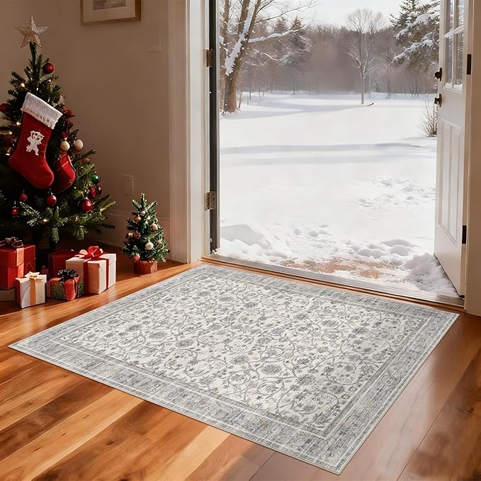 Washable 2'x3' Non Slip Rug Vintage Soft Low Pile Lightweight Boho Area Rugs for High-Traffic Areas (Entryway, Kitchen, Hallway), Farmhouse Decor