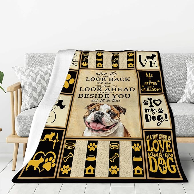 English Bulldog Blanket, Bulldog Decor Throw Blankets, Dog Gifts for Women Boys Girls Men Lover Adult Cozy Fleece Flannel Bedding Stuff Animal Plush for Couch Sofa Bed 60"X50"