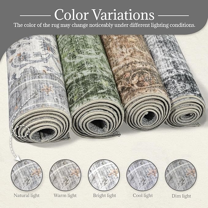 6x9 Washable Rug Vintage Fade Resistant Boho Distressed Non-Slip Indoor Large Carpet Low Pile Lightweight & High-Traffic Safe for Bedroom, Dorm, Playroom - Farmhouse Decor