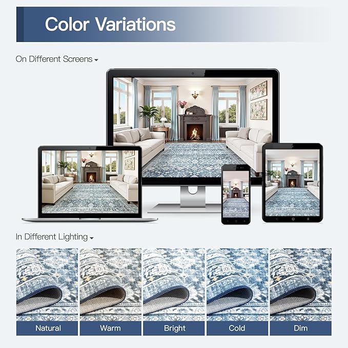 Lofus 8x10 Area Rug for Living Room,Blue Washable Area Rugs with Non-Slip Backing,Soft Boho Carpets for Bedroom Dining Room Home Office Indoor Nursery