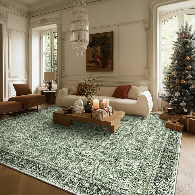 8x10 Washable Area Rugs Ultral Soft Non-Slip Stain Resistant Vintage Boho Large Carpet for High-Traffic Living Room & Dining Room