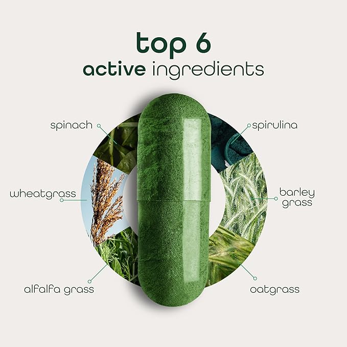 Zena Nutrition Organic Super Greens Fruit & Veggies Supplement, 70+ Superfoods from Fruit & Vegetables, 3g Fiber, Spirulina, Chlorella, Prebiotics & Probiotics, Digestive Enzymes, 180 Capsules