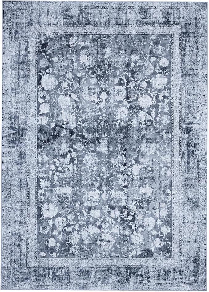 Area Rug 6×9, Large Vintage Boho Rug,Ultra-Soft Low Pile, Washable, Non Slip,Stain Resistant, Printed Carpet for Living Room Bedrooms Playroom Office Kitchen, Solid/Blue