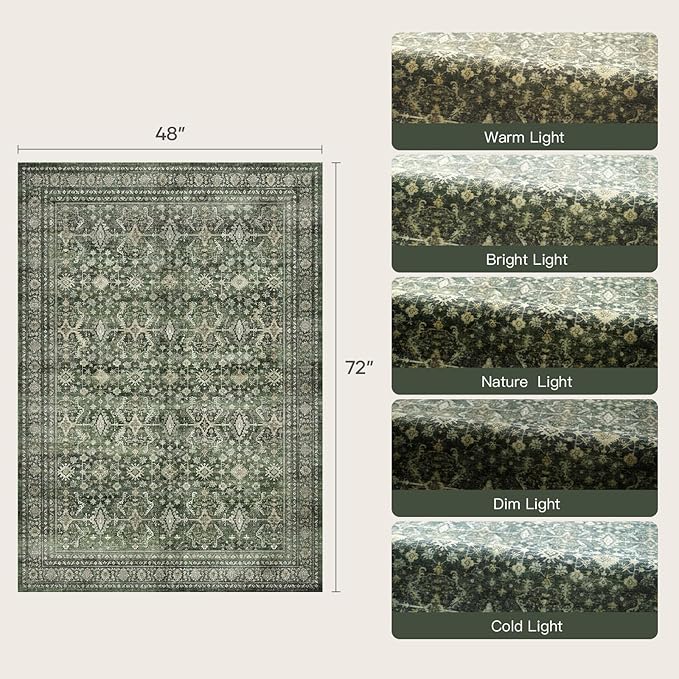 Lofus 4x6 Area Rug for Entryway, Green Non Slip Area Rugs for Kitchen, Washablee Soft Rugs for Bedroom, Living Room, Tool Room Nursery Kids Room Decor