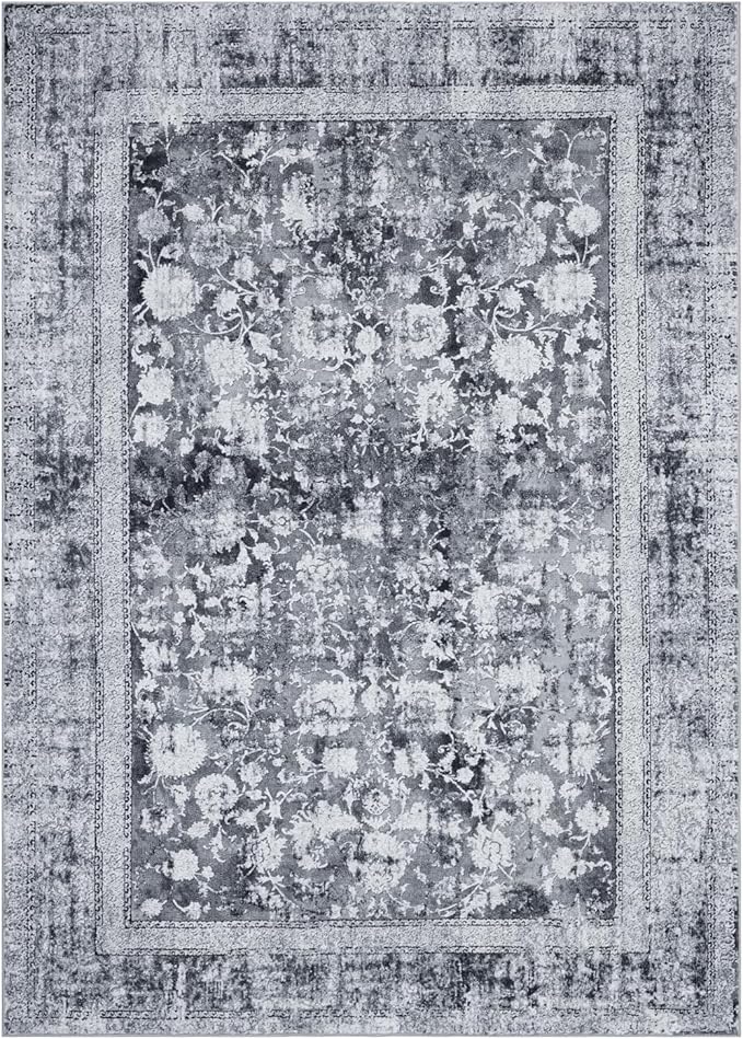 Area Rug 9×12, Large Vintage Boho Rug,Ultra-Soft Low Pile, Washable, Non Slip,Stain Resistant, Printed Carpet for Living Room Bedrooms Playroom Office Kitchen, Stone/Grey