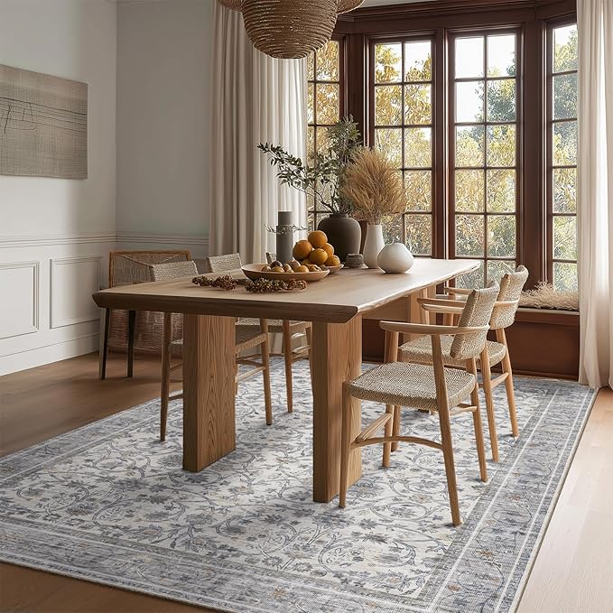 Washable Area Rugs 5'x7' Non-Slip Vintage Boho Distressed Fade Resistant Low Pile Carpet for High-Traffic Living Room, Bedroom & Dining Room