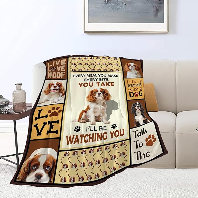 King Charles Cavalier Gifts Blanket, Dog Throw Blankets, King Charles Cavalier Gift for Boys Girls Women Men Lover Adult Cozy Fleece Flannel Bedding Stuff Animal Plush for Couch Sofa Bed Decor 50"X40"