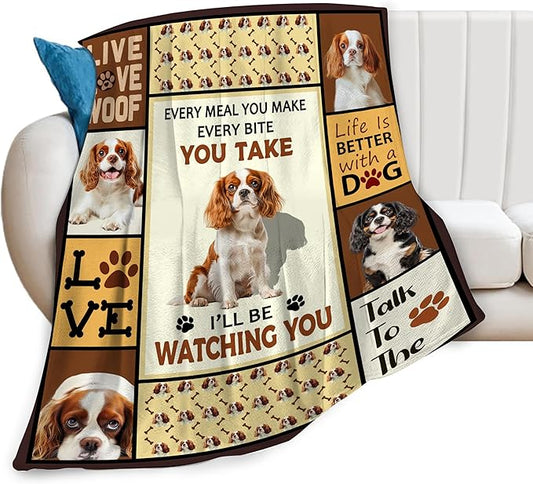 King Charles Cavalier Gifts Blanket, Dog Throw Blankets, King Charles Cavalier Gift for Boys Girls Women Men Lover Adult Cozy Fleece Flannel Bedding Stuff Animal Plush for Couch Sofa Bed Decor 60"X50"