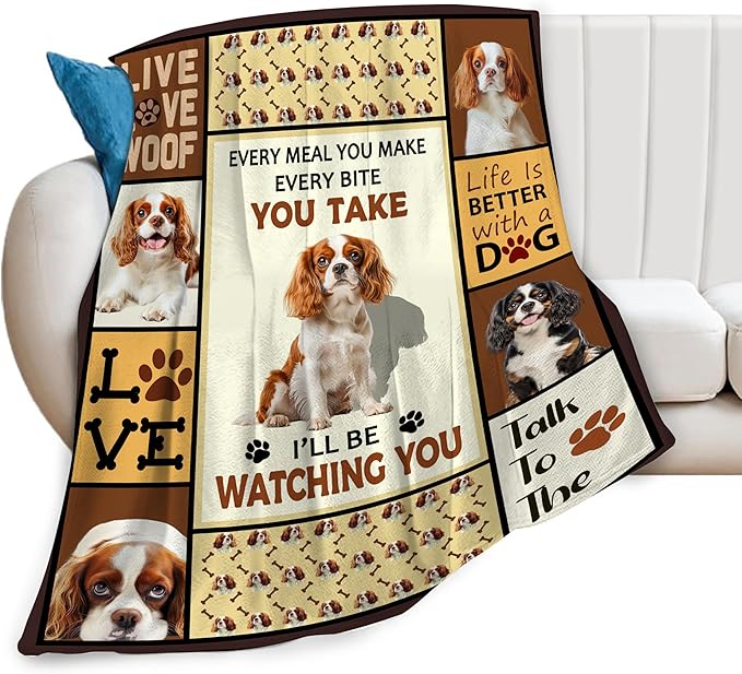 King Charles Cavalier Gifts Blanket, Dog Throw Blankets, King Charles Cavalier Gift for Boys Girls Women Men Lover Adult Cozy Fleece Flannel Bedding Stuff Animal Plush for Couch Sofa Bed Decor 50"X40"