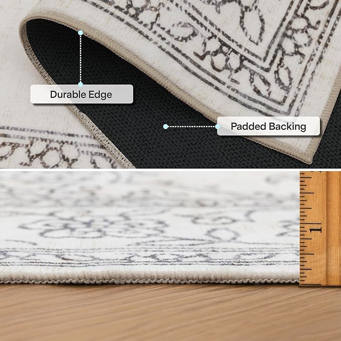 ReaLife Rugs Machine Washable Area Rug - Living Room Bedroom Bathroom Kitchen Entryway Office - Padded Low Pile Stain Resistant Premium - Boho Farmhouse Vintage - Paige - Ivory 7'6" x 9'6"