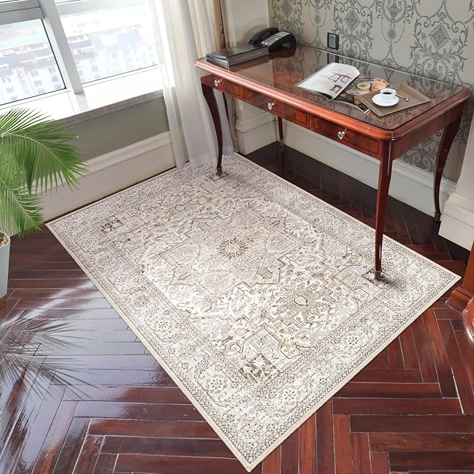 Area Rug 5x7 for Living Room Bedroom, Non-Slip Dining Room Rugs, Extra Soft Non Shedding Non Skid Durable Vintage Carpet 5x7 Washable Area Rug Machine Washable Area Rugs…