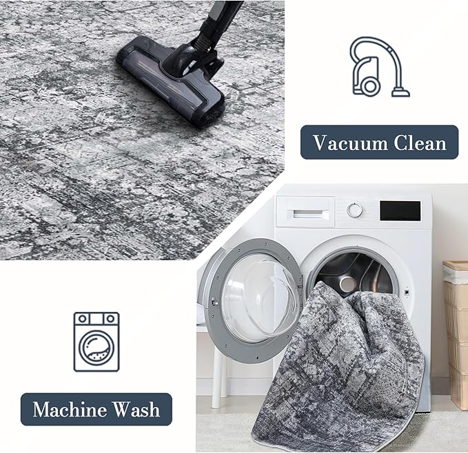 Area Rug 6×9, Large Vintage Boho Rug,Ultra-Soft Low Pile, Washable, Non Slip,Stain Resistant, Printed Carpet for Living Room Bedrooms Playroom Office Kitchen, Dark Stone