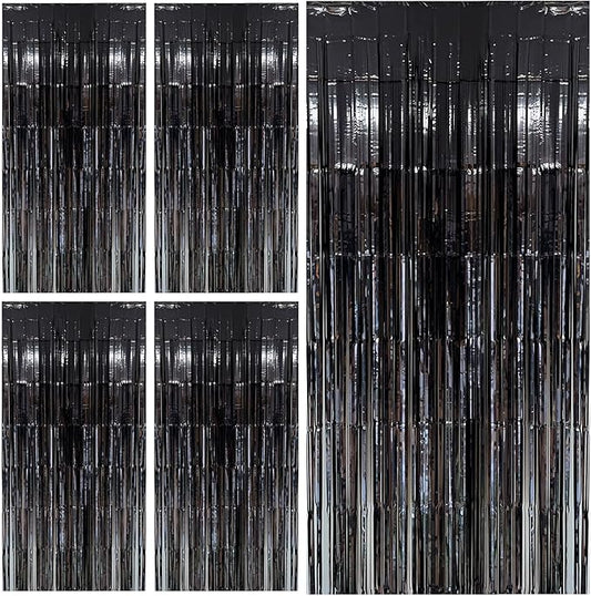 Black Party Streamers Foil Fringe Backdrop Curtains Tinsel Streamers Birthday Party Decorations Fringe Backdrop for Birthday Party Graduation Bridal Shower