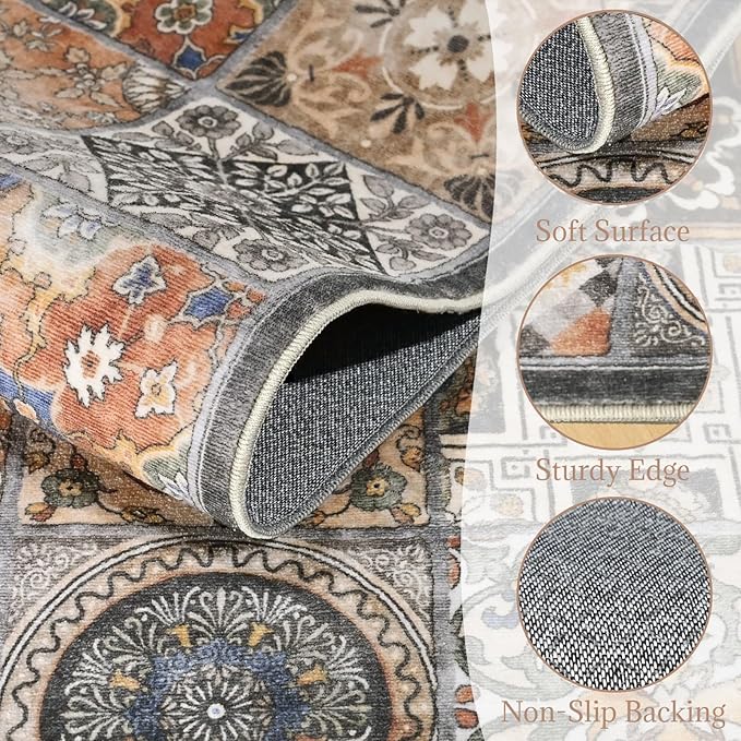 Washable 2'x3' Non Slip Rug Vintage Soft Low Pile Lightweight Small Area Rugs for High-Traffic Areas (Entryway, Kitchen, Hallway), Farmhouse Decor