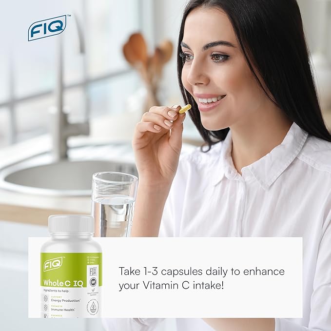FIQ - Whole C IQ - Natural Vitamin C Supplements with Amla Fruit Extract - Iron, Energy, & Immune Support from Whole Food Sources - High Absorption Vitamin C Capsules - 90 Capsules