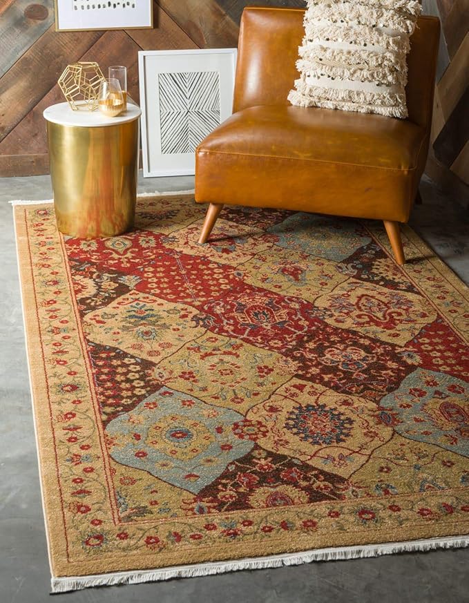 Unique Loom Edinburgh Collection Area Rug - Tulip (5' 1" x 8' Rectangle Tan/Red)