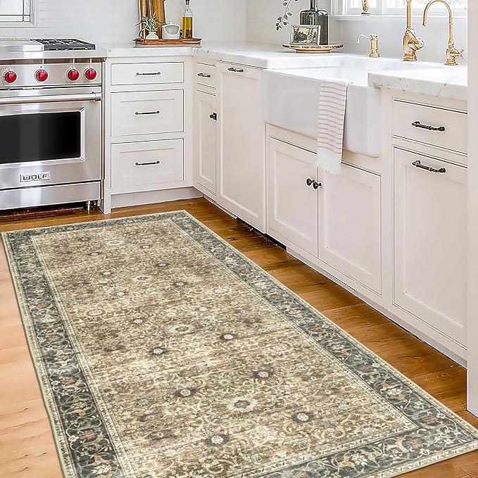 ReaLife Rugs Machine Washable Area Rug - Living Room Bedroom Bathroom Kitchen Entryway Office - Padded Low Pile Stain Resistant Premium - Boho Farmhouse Vintage - Dua - Brown Gray Beige 2'6" x 8'