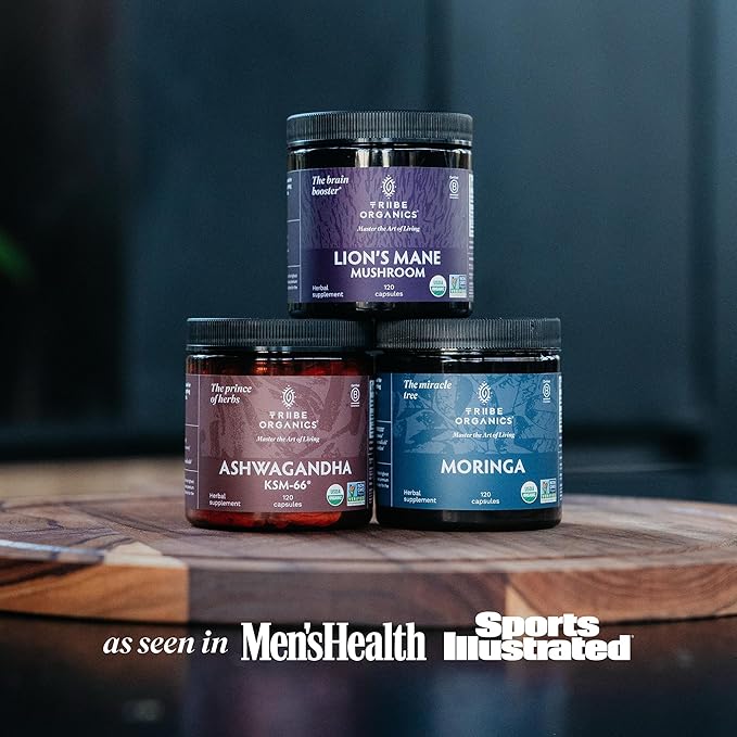 TRIBE ORGANICS Lion’s Mane Supplement 1000mg Mushroom Extract Powder - Immune System Booster & Brain Nootropic for Focus and Memory | Mental Clarity | Natural Energy and Immunity - 120 Vegan Capsules