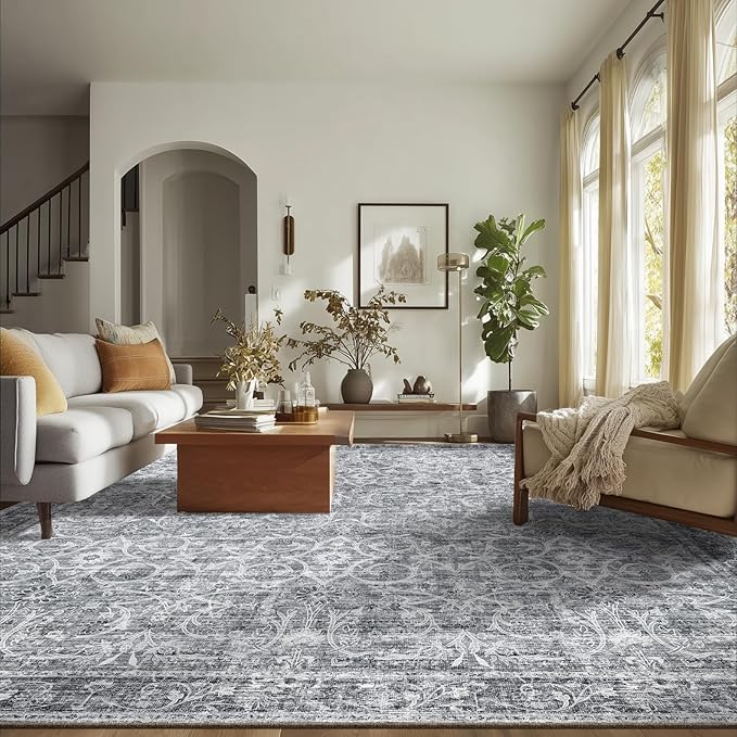 8x10 Washable Area Rugs Ultral Soft Non-Slip Stain Resistant Vintage Boho Large Carpet for High-Traffic Living Room & Dining Room