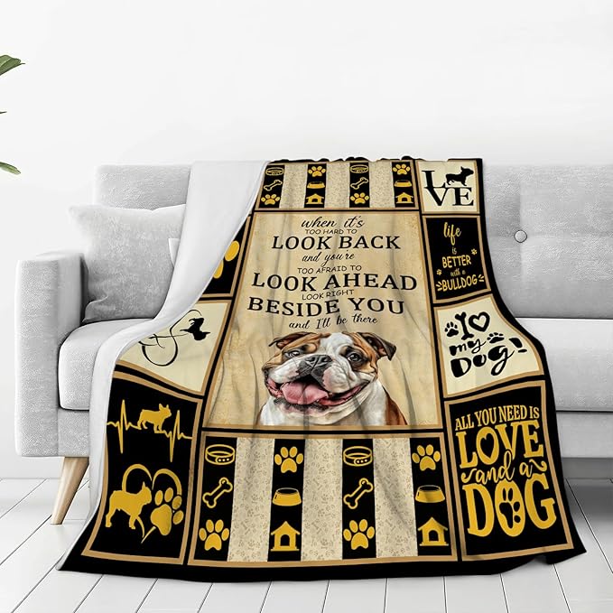 English Bulldog Blanket, Bulldog Decor Throw Blankets, Dog Gifts for Women Boys Girls Men Lover Adult Cozy Fleece Flannel Bedding Stuff Animal Plush for Couch Sofa Bed 60"X50"