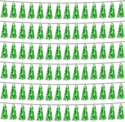 6P Green Foil Fringe Metallic Tassel Streamers Banner Tassel Garland for Parade Floats, Bachelorette, Wedding, Birthday, Graduation, Christmas, Bridal/Baby Shower Party Decorations