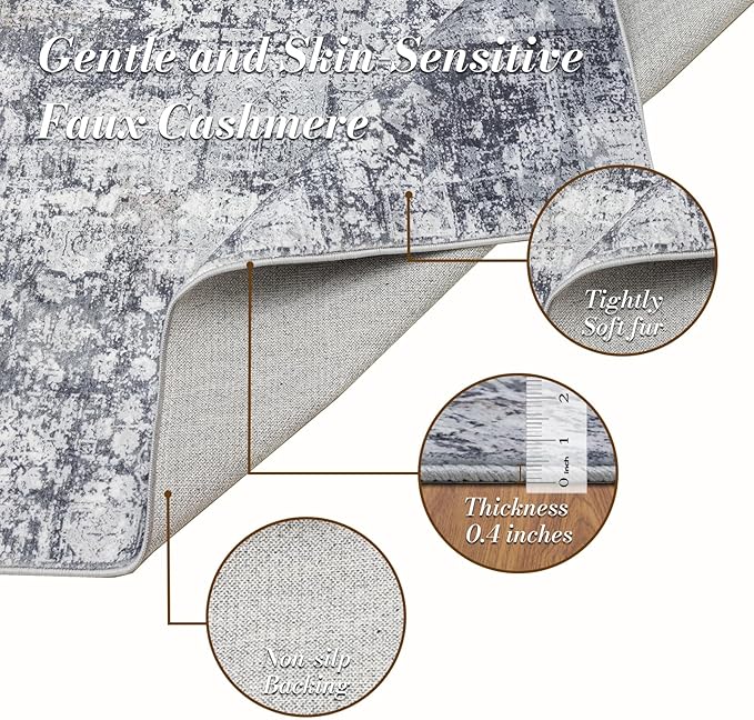 Area Rug 4×6, Vintage Boho Rug,Ultra-Soft Low Pile, Washable, Non Slip,Stain Resistant Printed Carpet for Living Room Bedrooms Playroom Office Kitchen, Dark Stone