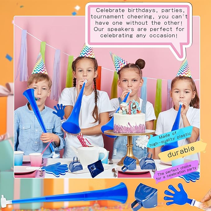 40 Pcs Cheering Noisemakers Set Include 10 Pcs Collapsible Stadium Horn 10 Pcs Metal Cowbells 20 Pcs Hand Clappers for Sporting Events School Sports Party Rewards Cheers Supplies