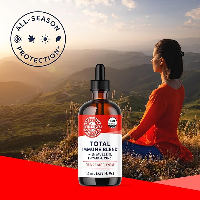 Vimergy Total Immune Blend* Liquid Supplement, 57 Servings Fast-Absorbing Immune Support – All-Season, Zinc, Thyme and Mullein Drops Non-GMO, Vegan, USDA Organic, Immunity Support for Adults (115 mL)