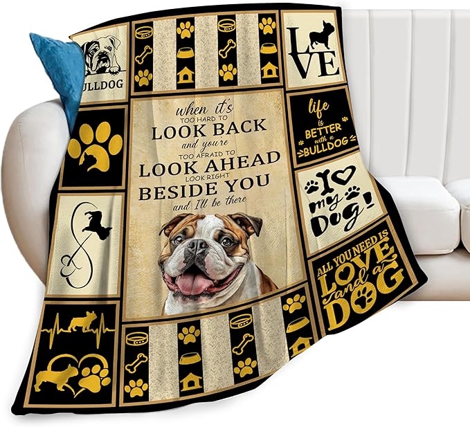 English Bulldog Blanket, Bulldog Decor Throw Blankets, Dog Gifts for Women Boys Girls Men Lover Adult Cozy Fleece Flannel Bedding Stuff Animal Plush for Couch Sofa Bed 80"X60"