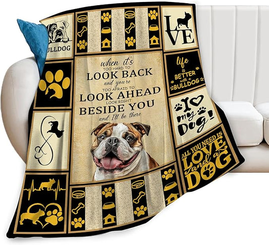 English Bulldog Blanket, Bulldog Decor Throw Blankets, Dog Gifts for Women Boys Girls Men Lover Adult Cozy Fleece Flannel Bedding Stuff Animal Plush for Couch Sofa Bed 60"X50"