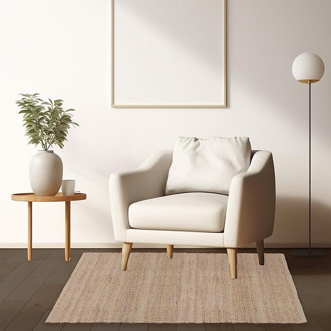 REDEARTH · Jute Cotton Area Rug, Sustainable Handwoven, Non-Shedding, Soft & Durable – Reversible, Neutral Tones for Home Décor in Living Room, Dining Room, Bedroom (Arden Natural, 5'x8')