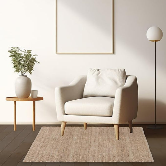 REDEARTH · Jute Cotton Area Rug, Sustainable Handwoven, Non-Shedding, Soft & Durable – Reversible, Neutral Tones for Home Décor in Living Room, Dining Room, Bedroom (Arden Natural, 5'x8')