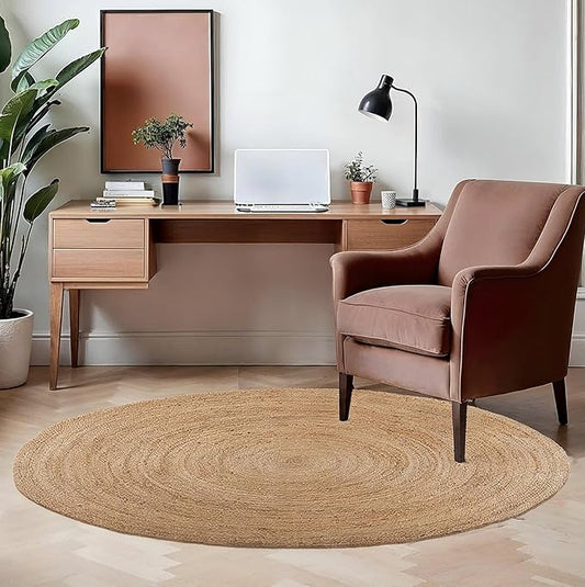 REDEARTH · Round Area Rug - 5 Feet Braided Natural Jute Rug- Artisan Made Reversible Boho Jute Rugs for Bedroom - Kitchen - Living Room - Farmhouse - Home Decor - Handmade Rustic Vintage Décor