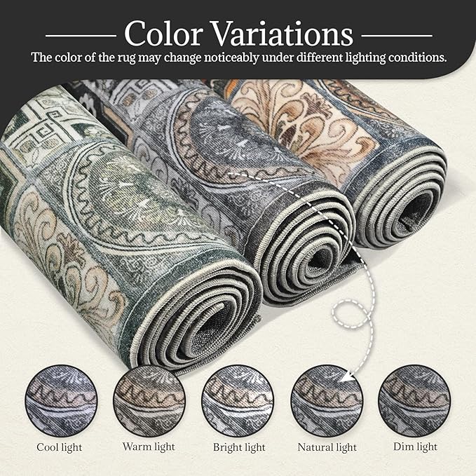 Washable 2'x3' Non Slip Rug Vintage Soft Low Pile Lightweight Small Area Rugs for High-Traffic Areas (Entryway, Kitchen, Hallway), Farmhouse Decor