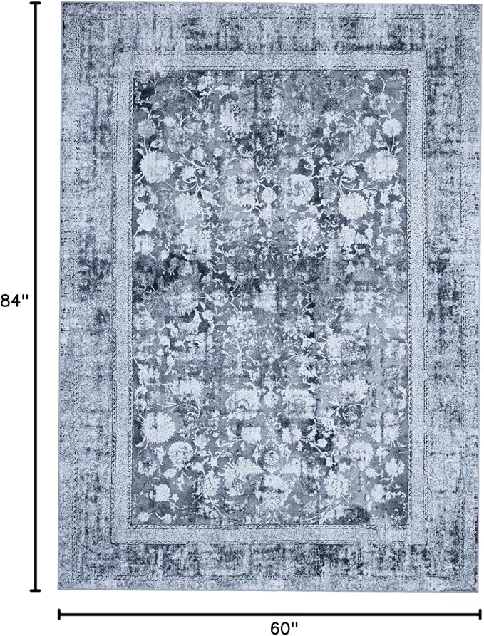 Area Rug 5×7, Vintage Boho Rug,Ultra-Soft Low Pile, Washable, Non Slip,Stain Resistant Printed Carpet for Living Room Bedrooms Playroom Office Kitchen, Stone/Blue
