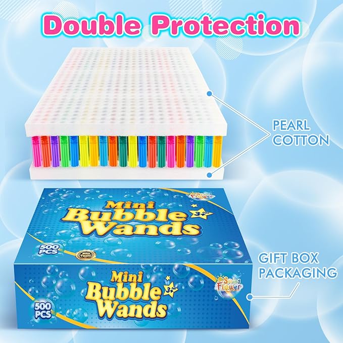 SpringFlower 500 PCS Mini Bubble Wands,Bubble Maker Toys for Kids,Summer Outdoor Bubble Activities,Bubble Party Favors Assortment Toys for Kids Party Favor Supply, Themed Birthday,10 Colors