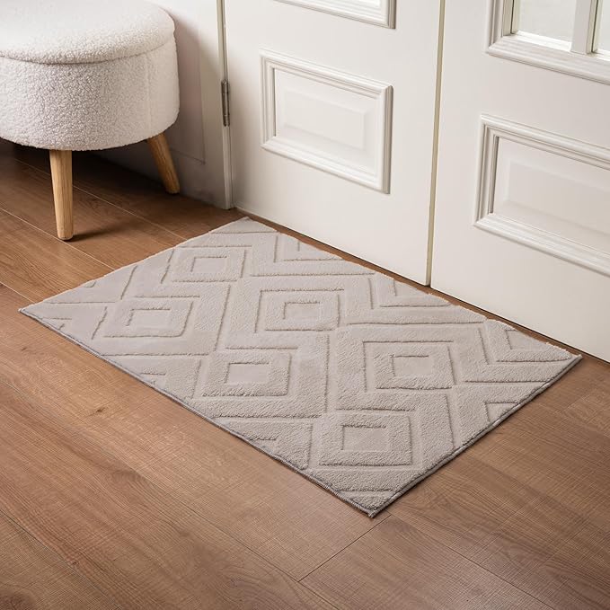 Entryway Area Rug 2X3,Washable Rugs with Non-Slip TPR Backing,Fluffy Soft Feeling,Door Mat Indoor Entrance Rug for Bedroom Hallway Kitchen Bathroom,Grey
