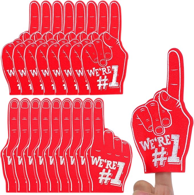 18Pcs Mini Foam Fingers for Sports-Themed Birthday, We're #1 Fan Foam Finger, Bulk Mini Foams Hand Fingers Cheerleader Gifts for Sports Events Party Supplies (Red)