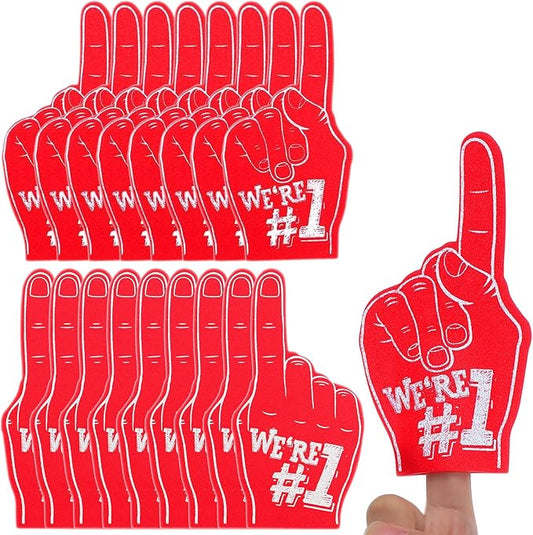 18Pcs Mini Foam Fingers for Sports-Themed Birthday, We're #1 Fan Foam Finger, Bulk Mini Foams Hand Fingers Cheerleader Gifts for Sports Events Party Supplies (Red)